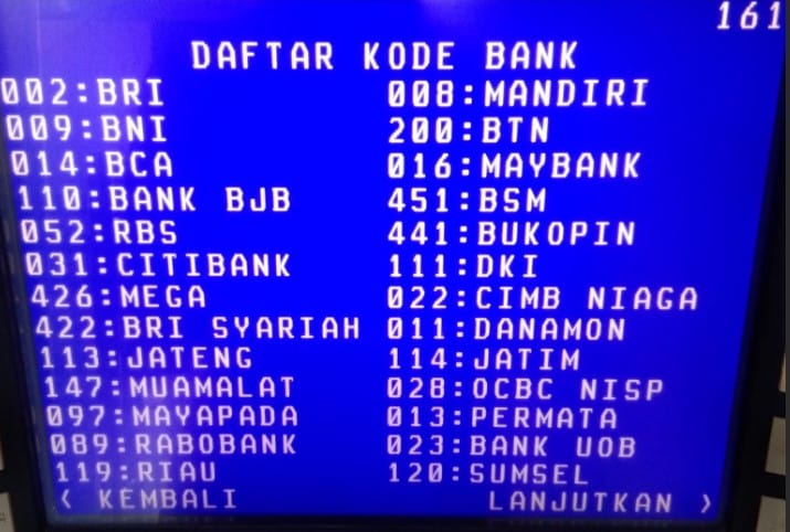 Cara Cek Daftar bank code Menggunakan ATM